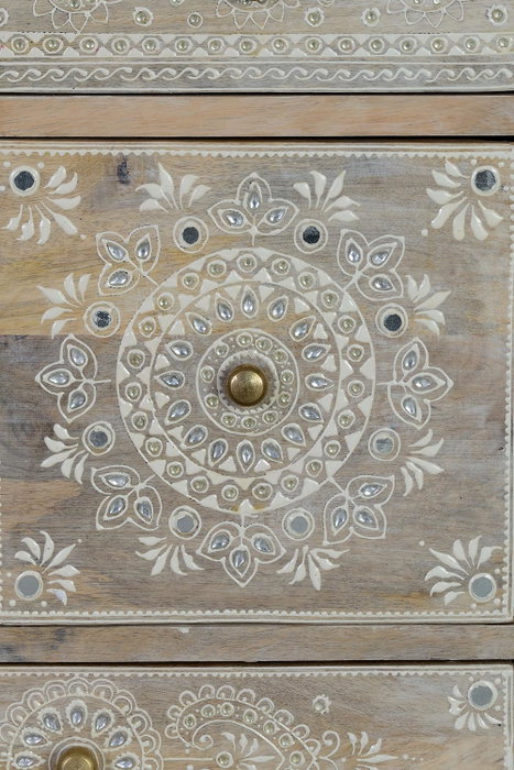 Giner y Colomer - Table téléphone avec 7 tiroirs en bois massif de manguier naturel, meuble auxiliare artisanal, finition peinte à la main